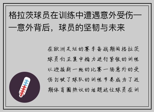 格拉茨球员在训练中遭遇意外受伤——意外背后,球员的坚韧与未来